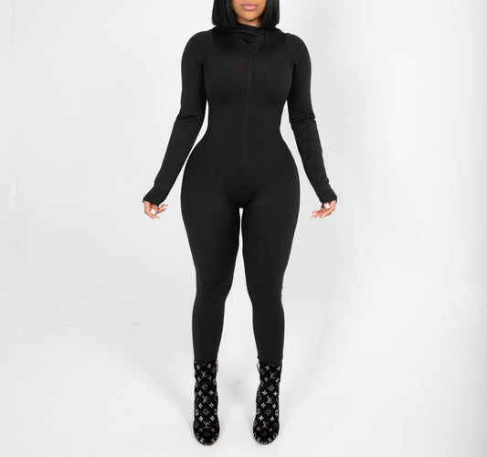 Asymmetric Zip Up Hoodie Jumpsuit